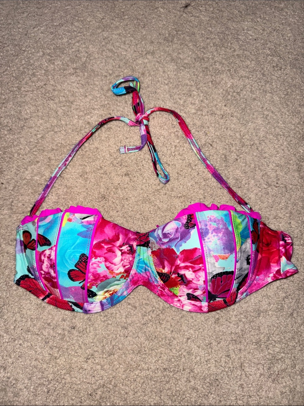 Arizona Jean Company Floral Butterfly Bandeau Swim Top in Pink, Blue, Teal